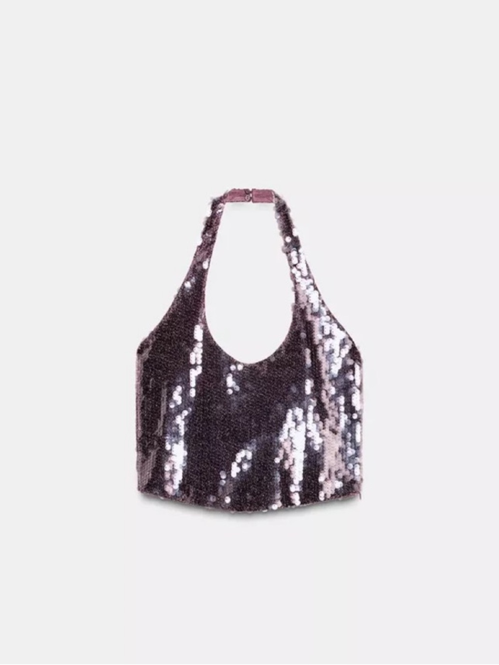 ZARA Sequin Disc Appliqué Embellished Halterneck Crop Top in Lavender/Lilac